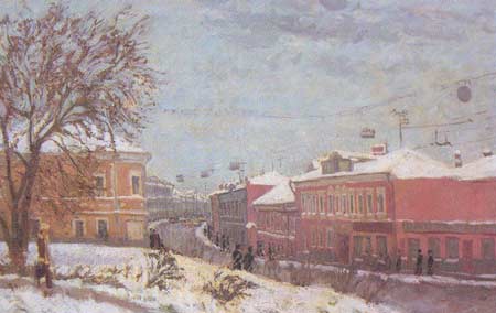 Картина:Старая Москва. Улица Тулинская зимой.